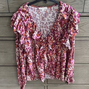 Floral Ruffle Blouse - Pink and Purple